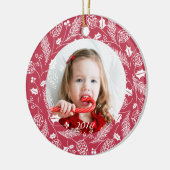 Cute Red & White Pine en Holly Wreater Kerstmis Keramisch Ornament (Links)
