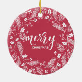 Cute Red & White Pine en Holly Wreater Kerstmis Keramisch Ornament (Achterkant)