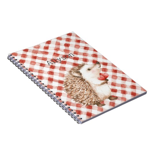 Cute Red White Plaid Stripes Hedgehogs Notitieboek (Rechterzijde)