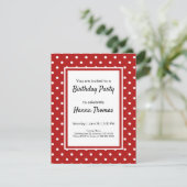 Cute Red White Polka Dot Birthday Party Kaart (Staand voorkant)