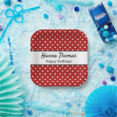 Cute Red White Polka Dot Birthday Party Papieren Bordje (Feest)