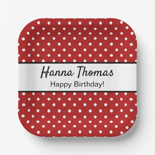 Cute Red White Polka Dot Birthday Party Papieren Bordje (Voorkant)