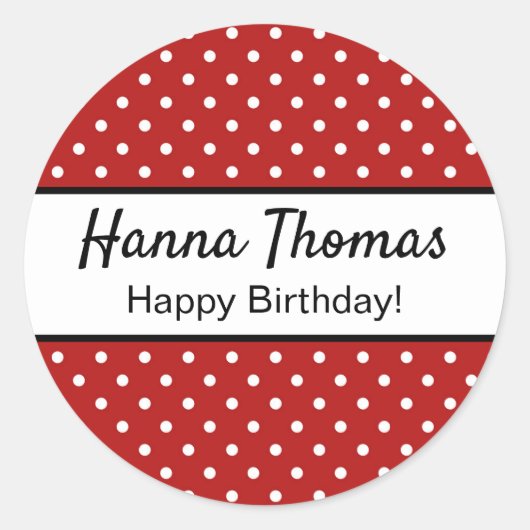 Cute Red White Polka Dot Birthday Party Ronde Sticker (Voorkant)