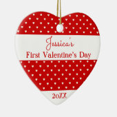 Cute Red White Polka Dot Harten Valentijn Foto Keramisch Ornament (Rechts)
