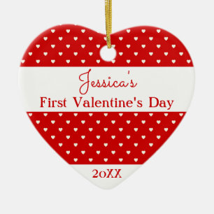 Cute Red White Polka Dot Harten Valentijn Foto Keramisch Ornament