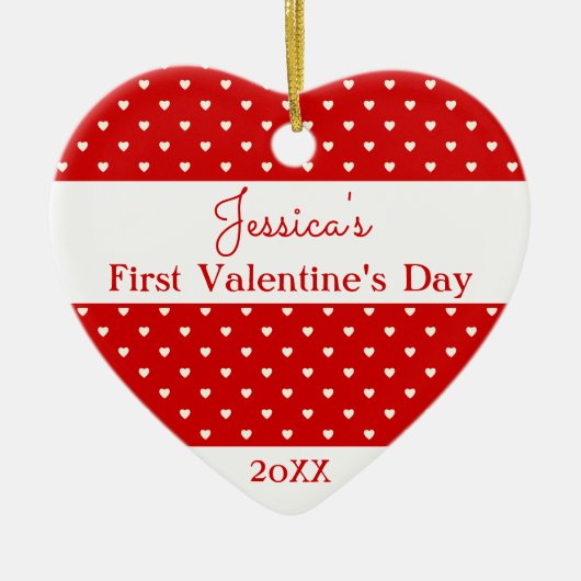 Cute Red White Polka Dot Harten Valentijn Foto Keramisch Ornament (Voorkant)