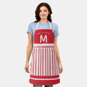 Cute Red & White Snoep Stripe Monogramnaam Schort (Gedragen)