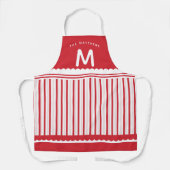 Cute Red & White Snoep Stripe Monogramnaam Schort (Voorkant)