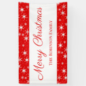 Cute Red White Snowflake Merry Christmas Spandoek (Verticaal)