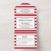 Cute Red White Stripes All in One Wedding Invite Uitnodiging (Binnen)