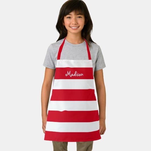 Cute Red White Stripes Kinder Schort (Insitu)