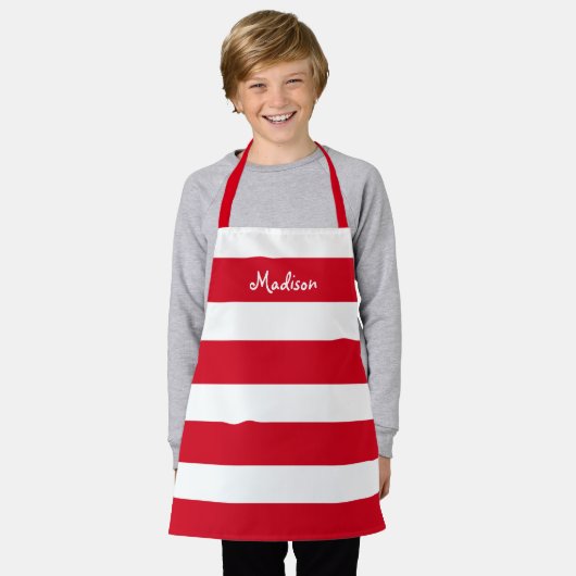 Cute Red White Stripes Kinder Schort (Gedragen)