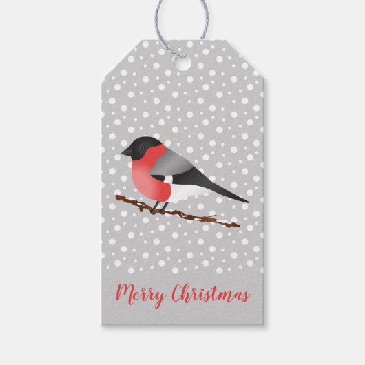 Cute Red Winter Bird op Grey Merry Kerstmis Cadeaulabel (Voorkant)
