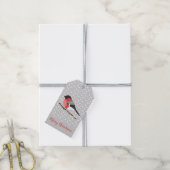 Cute Red Winter Bird op Grey Merry Kerstmis Cadeaulabel (Met Touw)