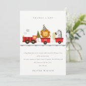 Cute Red Woodland Animal Train Elke zondag Bedankkaart (Staand voorkant)