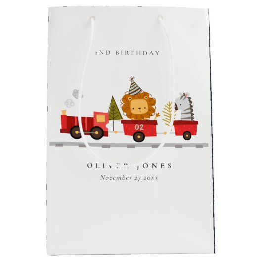 Cute Red Woodland Animal Train Elke zondag Medium Cadeauzakje (Voorkant)