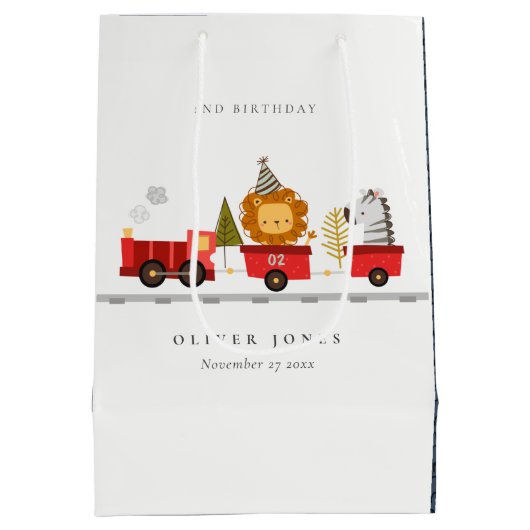 Cute Red Woodland Animal Train Elke zondag Medium Cadeauzakje (Achterkant)