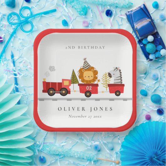 Cute Red Woodland Animal Train Elke zondag Papieren Bordje (Feest)