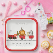 Cute Red Woodland Animal Train Elke zondag Papieren Bordje (Feest)