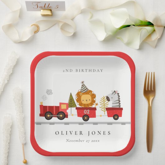 Cute Red Woodland Animal Train Elke zondag Papieren Bordje (Huwelijk)