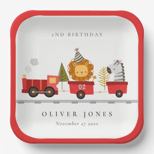 Cute Red Woodland Animal Train Elke zondag Papieren Bordje (Voorkant)