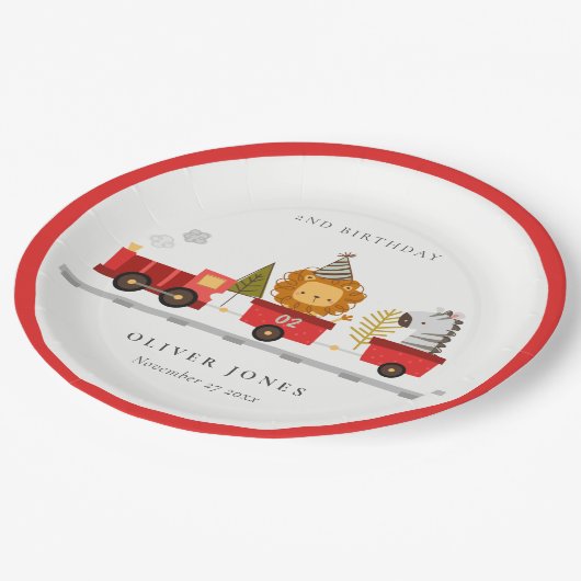 Cute Red Woodland Animal Train Elke zondag Papieren Bordje (Gekanteld)