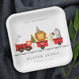 Cute Red Woodland Animal Train Elke zondag Papieren Bordje