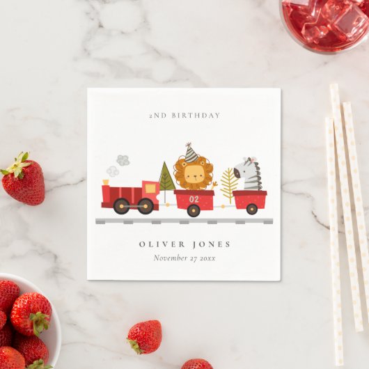 Cute Red Woodland Animal Train Elke zondag Servet (Insitu)