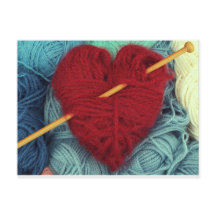 Cute red wool hart met breiend naaldbriefkaart