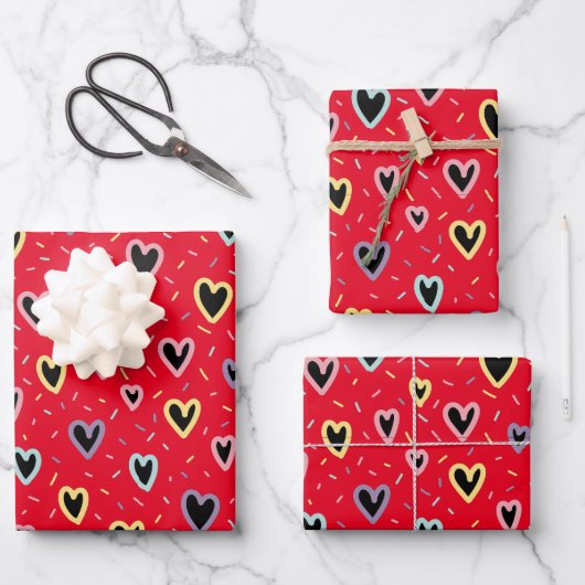 Cute red yellow liefde-vormige gift wrappapier inpakpapier vel (Voorkant)