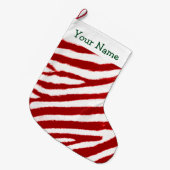 Cute Red Zebra Stripe Pattern Add Your Name Grote Kerstsok (Voorkant (Hangend))