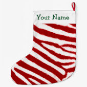 Cute Red Zebra Stripe Pattern Add Your Name Grote Kerstsok (Achterkant)