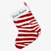 Cute Red Zebra Stripe Pattern Add Your Name Grote Kerstsok (Achterkant (Hangend))