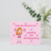 Cute Redhead Cheerleader Custom Birthday Party Briefkaart (Staand voorkant)