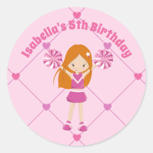 Cute Redhead Cheerleader Custom Birthday Party Ronde Sticker