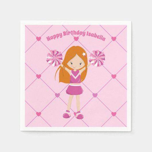 Cute Redhead Cheerleader Custom Birthday Party Servet (Voorkant)