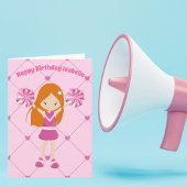Cute Redhead Cheerleader Custom roze Birthday Kaart