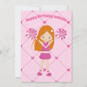 Cute Redhead Cheerleader Pink Custom Birthday Kaart (Voorkant)