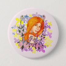 Cute redhead girl in de tuin. Waterverf