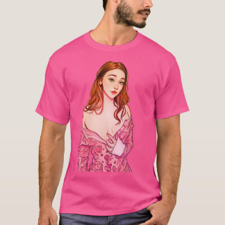 Cute Redhead in roze T-shirt