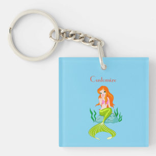 Cute Redhead Mermaid Thunder_Cove Square Sticker Sleutelhanger
