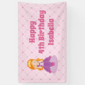 Cute Redhead Princess Girl Custom Pink Birthday Spandoek (Verticaal)