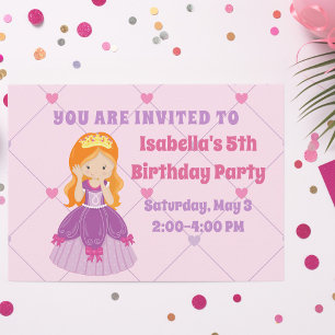 Cute Redhead Princess Girls Custom Birthday Party Kaart