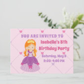 Cute Redhead Princess Girls Custom Birthday Party Kaart (Staand voorkant)