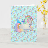 Cute Regen Eenhoorn Aangepaste Bericht Sjabloon Ka (Gele Bloem)