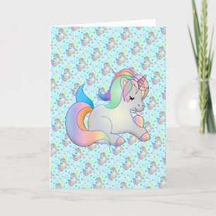 Cute Regen Eenhoorn Aangepaste Bericht Sjabloon Ka