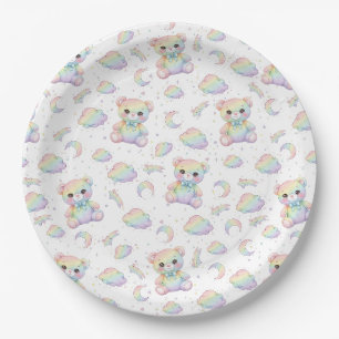 Cute Regenboog Beer en Pastelkleurige Wolken Patro Papieren Bordje