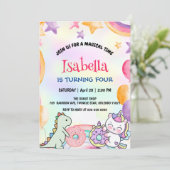 Cute Regenboog Donuts Dino Eenhoorn Verjaardagsfee Kaart (Staand voorkant)