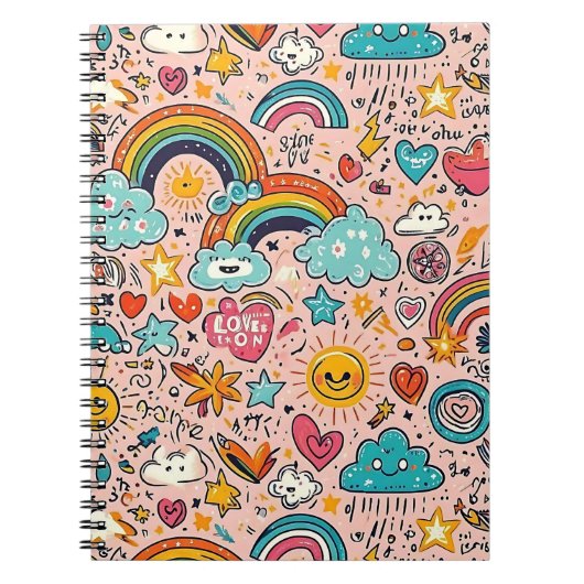 Cute Regenboog Doodle Patroon Notitieboek (Voorkant)