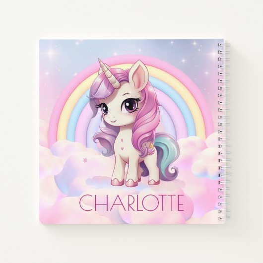 Cute Regenboog Eenhoorn Aangepaste Terug naar Scho Notitieboek (Achterkant)